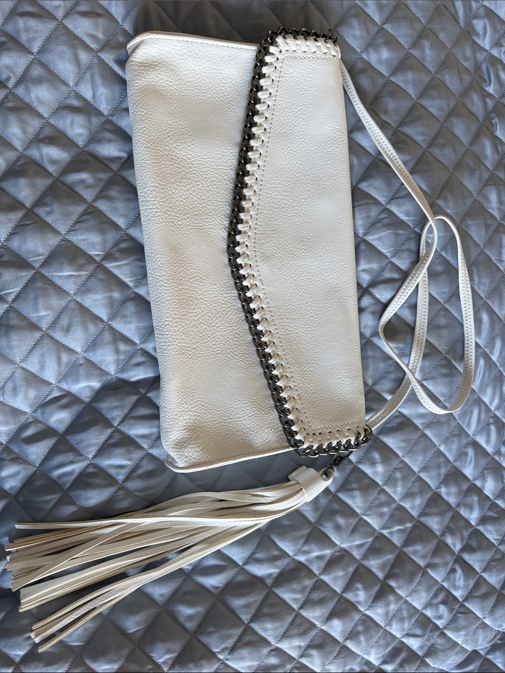Carlos Santana White Crossbody with Chain Trim & Tassel